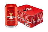 Cerveza Estrella Damm, pack de 12 Latas 33cl. Total: 3,96 L. | Cerveza Lager Mediterránea, Receta Original 1876, 100% Ingredientes Naturales.