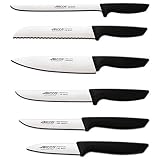 Arcos Juego Cuchillos Cocina Profesionales| Cuchillos Cocina Profesional | 6 pzas | Cuchillos Acero Inoxidable Mango Negro | utensilios de cocina serie Niza | Apto lavavajillas