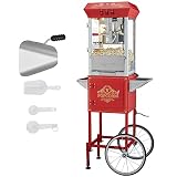 VEVOR Máquina para Hacer Palomitas de Maíz con Carrito, 850 W, Hervidor de 8 oz que Prepara 48 Tazas por Tanda, con Vidrio Templado, Incluye 4 Palas, Estilo Cine, Color Rojo, 610 x 410 x 1395 mm
