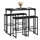Songvas Conjunto Mesa Alta de Cocina con 4 Taburetes, Mesa Comedor con Sillas Industrial para Comedor, Cocina, Mesa de Bar 100 × 50 × 90 cm, Sillas 40 × 30 × 65 cm, Negro Mate + Veta Mármol