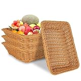 DAJAVE Set de 4 cestas para panecillos 35 x 25 x 7 cm Cesta de pan Cesta trenzada Cesta de mimbre Cesta de ratán Cesta tejida de mimbre para verduras, frutas, pan, alimentos, para el hogar, la cocina