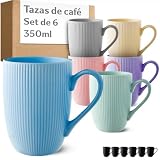 Cosumy Juego de Tazas de Café con Leche 350 ml Pastel – 6 Tazas Desayuno