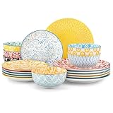 vancasso Serie SELENE Vajillas Completas 6 Personas, Juego de 18 Piezas Vajillas en Porcelana Pastel - 6 Platos Llanos, 6 Platos de Postre y 6 Cuencos, Apto para Lavavajillas y Microondas