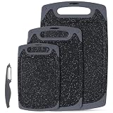 Juego de tablas de cortar de cocina con patas antideslizantes y ranura profunda para zumo, 3 piezas, sin BPA, aptas para lavavajillas, color negro