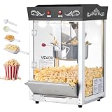 VEVOR Máquina de Palomitas con Hervidor de Acero Inoxidable, 800 W, 48 Tazas, Estilo Cine, con 2 Botones de Control, Pared de Cristal, Puerta de Policarbonato, 1 Cucharada y 3 Cucharas, Negro