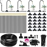 Kit Nebulizador Jardín, Sistema de Enfriamiento por nebulización 20M Línea de nebulización, Nebulizador Terraza Exterior con 24 Boquillas de Latón Ajustables, apto para eventos al aire libre, jardines