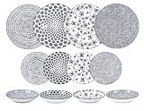 IBILI - Vajilla de 12 Piezas Armonia Negro, Platos de Porcelana para 4 personas