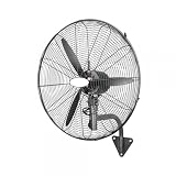 Bilake Ventilador Industrial Pared Negro Metal | Oscilante, Orientable y Ajustable | 3 Velocidades, 3 Palas, Silencioso | Almacenes, Gimnasios, Colegios, Fábricas (Ø56 cm | 145W | Botones Integrados)