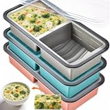 Juego de 3 Moldes de Silicona para Congelación con Tapa – 2 Compartimentos de 500 ml (1000 ml por unidad) – Sin BPA, Apilables, Herméticos, Escala de Medición ml/taza – Para Sopa, Caldo, Salsa