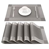 Manteles Individuales Lavables Salvamantele Individuales PVC Antideslizantes Resistente al Calor Juego de 6 para la Mesa de Comedor de Cocina,(Gris+Plateado)