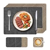KitchenBoss Manteles Individuales Lavables y Posavasos, Juego de 4 Salvamanteles Individuales, Resistentes a Las Manchas y Antideslizantes para Cocina y Comedor, 43 x 30 cm (Gris/Beige)