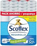 Scottex Papel Higiénico Megarollo (Doble rollo) 48 rollos equivalen a 96 rollos regulares - (4 packs de 12 rollos)