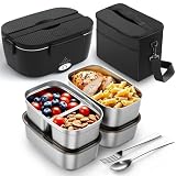 ESOHOT Fiambrera Electrica,120W Taper Electrico para Comida Calentamiento Ultrarrápido 3 en 1 Lonchera Electrica Trabajo 12V/24V/230V Para Viajes, Trabajo, Coche, Camión (1,5L x 4)
