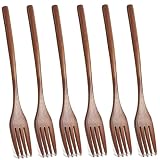 Kucensi Juego de 6 tenedores de madera, estilo vintage, color marrón, prácticos cubiertos, juego de cubertería, tenedores para la cocina, el hogar y el restaurante