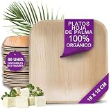 Waipur 50 Platos Desechables de Hoja de Palma Orgánicos - Cuadrado 18x18 cm - Vajilla Ecológica Elegante - Estable, Natural y Biodegradable - Menaje para Fiestas, Barbacoas y Picnic
