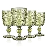 Joeyan 300ml Copas de Vino Tinto de Verde con Geométrico Relieve, Set de 4