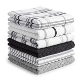 BOSKIMO Pack de 6 Paños de Cocina 65x45 cm, Trapos de Algodón y Microfibra con Rizo y Gofrado, Absorbentes y de Secado Rápido sin Pelusas, para Secar Vajilla, Manos y Encimeras – Gris Plata