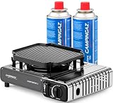 CAHERSA Pack Campingaz Camp’Bistro 3 con Plancha + 2 Cartuchos CP250 de 250 g | Hornillo de Gas Portátil con Encendido Piezoeléctrico | Cocina Camping, Picnic y Exterior