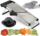 Rebanadora de Mandolina ajustable. Lo mejor para cortar alimentos, frutas y verduras. Rebanadora de Grado profesional para corte juliana. Con guantes a prueba de corte