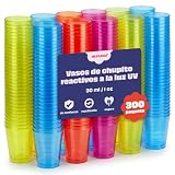 MATANA 300 Vasos de Chupito de Plástico Duro Neón, 30ml - Reactiva a los Rayos UV - Resistentes y Reutilizables - Cumpleaños, Bodas, Despedidas de Soltera o Soltero, Barbacoas, Fiestas