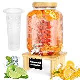 Dispensador de bebidas con soporte, dispensador de bebidas de cristal con grifo de acero inoxidable sólido para zumos helados, agua, bebidas caseras, fiestas, bodas