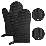 AUAUY 1 Par Guantes para Horno, 2 Manteles Individuales Aislantes, Negro
