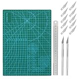MIPIAC Tapete de Corte Autocurativo A4 Base de Corte de Doble Cara Cutting Mat con Regla de Acero con 2 Bisturí de Corte y 10 Cuchillas de Repuesto para Manualidades y Álbum de Recortes