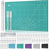 Juego de alfombrillas de corte A3 con 55 cuchillos para manualidades,alfombrilla corte, alfombrilla de dibujo, alfombrilla para manualidades,Cutting Board Cuadrículas y patrones con dibujo (Verde)