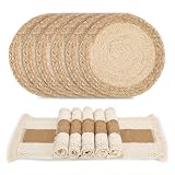 Zology Manteles Boho Hechos a Mano Salvamanteles Trenzados de Paja y Arpillera de Algodón Natural Decoración de Macramé y Manteles Individuales Estilo Granja para Mesa de Comedor Conjunto de 6